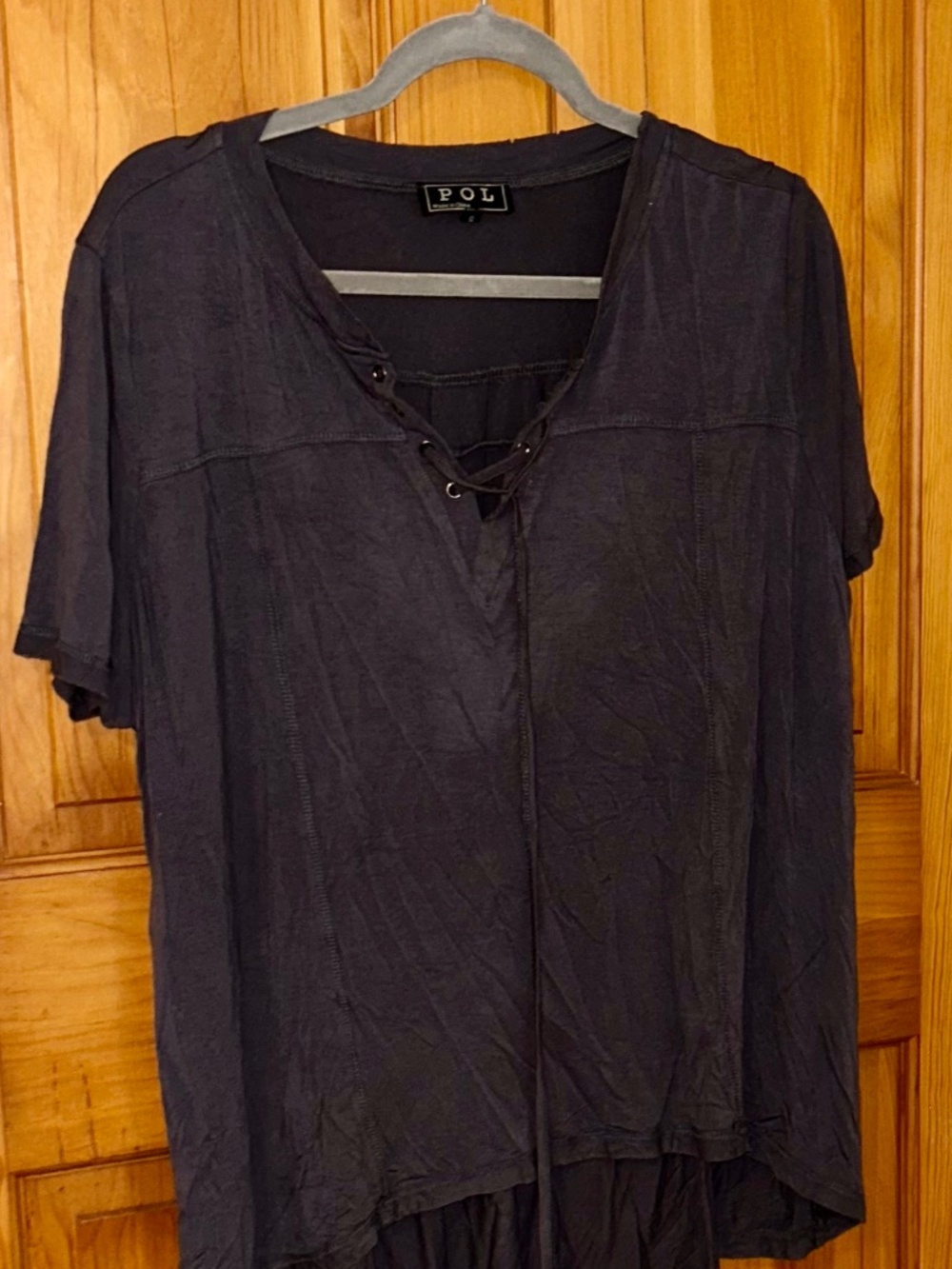 POL NWT High Low Lace Up T Shirt Buttery Soft Small Charcoal